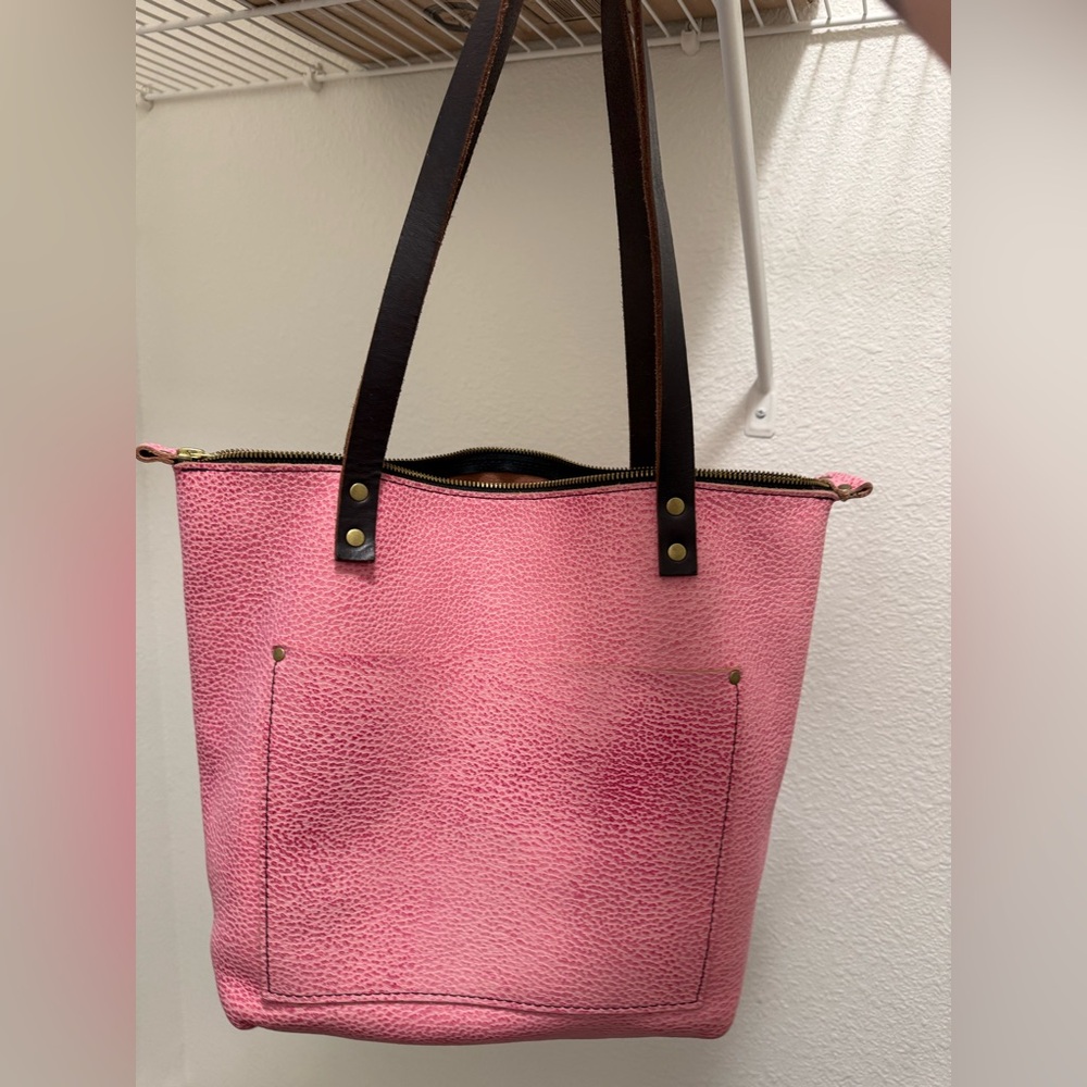 Pink Leather Tote Bag